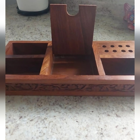 Wooden Ornate Handcarved Home Office/Room Storage Box Florals - Picture 3 of 6